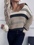 Sweater Casual a Rayas con Hombros Caídos para Otoño/Invierno