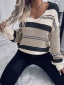 Sweater Casual a Rayas con Hombros Caídos para Otoño/Invierno