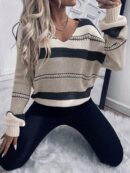 Sweater Casual a Rayas con Hombros Caídos para Otoño/Invierno