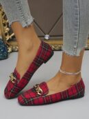 Mocasines Planos de Punta Cuadrada con Cadena Metálica para Mujer