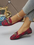Mocasines Planos de Punta Cuadrada con Cadena Metálica para Mujer