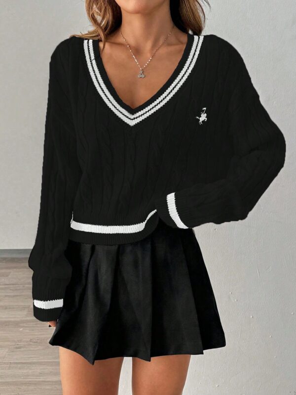 Sweater a Rayas con Cuello en V y Manga Larga - Image 7