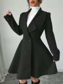 Abrigo Elegante de Cuello Alto y Manga Larga en Tweed