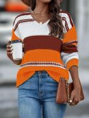 Sweater Multicolor con Hombros Caídos y Manga Larga