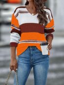 Sweater Multicolor con Hombros Caídos y Manga Larga