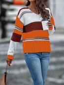 Sweater Multicolor con Hombros Caídos y Manga Larga