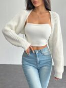 Cardigan Corto de Punto en Estilo Ballet con Mangas Raglan
