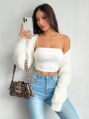 Cardigan Corto de Punto en Estilo Ballet con Mangas Raglan