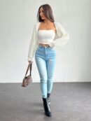 Cardigan Corto de Punto en Estilo Ballet con Mangas Raglan