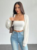 Cardigan Corto de Punto en Estilo Ballet con Mangas Raglan
