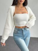 Cardigan Corto de Punto en Estilo Ballet con Mangas Raglan