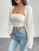 Cardigan Corto de Punto en Estilo Ballet con Mangas Raglan