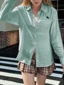 Camisa Estampada con Manga Larga y Hombros Caídos