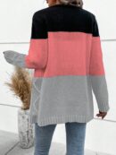 Cardigan Tejido Tricolor con Botones y Cuello en V