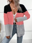 Cardigan Tejido Tricolor con Botones y Cuello en V