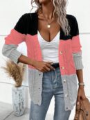 Cardigan Tejido Tricolor con Botones y Cuello en V