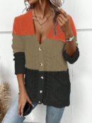 Cardigan Tejido Tricolor con Botones y Cuello en V