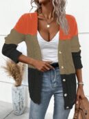 Cardigan Tejido Tricolor con Botones y Cuello en V