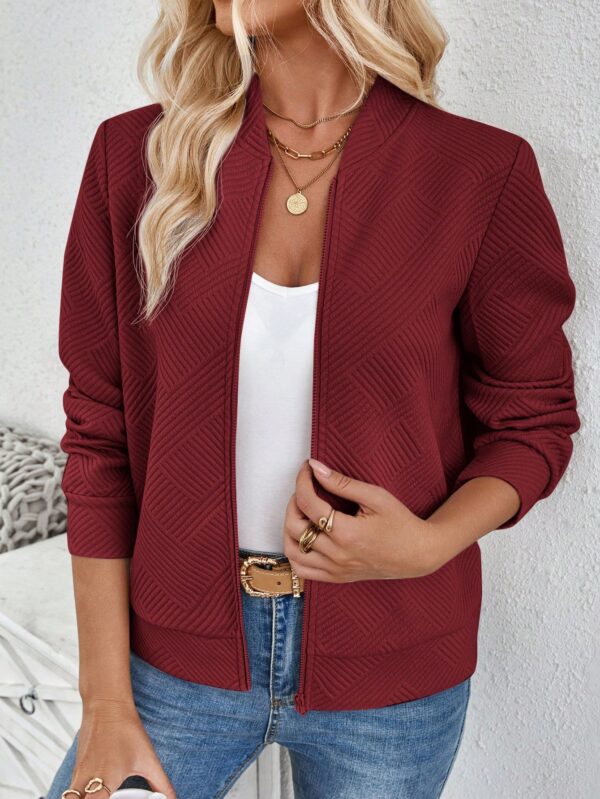 Chaqueta Tejida Jacquard Casual en Color Caqui - Image 30