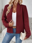 Chaqueta Tejida Jacquard Casual en Color Caqui