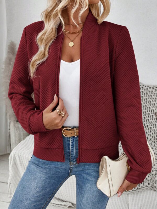 Chaqueta Tejida Jacquard Casual en Color Caqui - Image 32