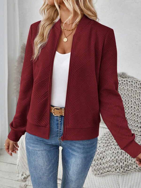 Chaqueta Tejida Jacquard Casual en Color Caqui - Image 34