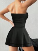 Vestido Mini Strapless Sexy con Estampado de Leopardo y Dobladillo Volante Doble