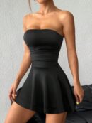 Vestido Mini Strapless Sexy con Estampado de Leopardo y Dobladillo Volante Doble