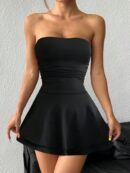 Vestido Mini Strapless Sexy con Estampado de Leopardo y Dobladillo Volante Doble