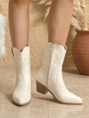 Botas Cortas Bordadas de Estilo Western con Punta Afilada