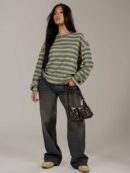 Sweater a Rayas Oversize Cuello Redondo al Estilo Y2k 90's