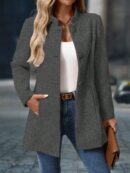 Chaqueta Midi Casual de Cuello Alto para Mujer