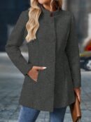 Chaqueta Midi Casual de Cuello Alto para Mujer