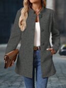 Chaqueta Midi Casual de Cuello Alto para Mujer