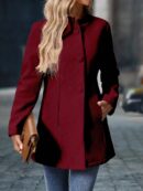Chaqueta Midi Casual de Cuello Alto para Mujer