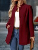 Chaqueta Midi Casual de Cuello Alto para Mujer