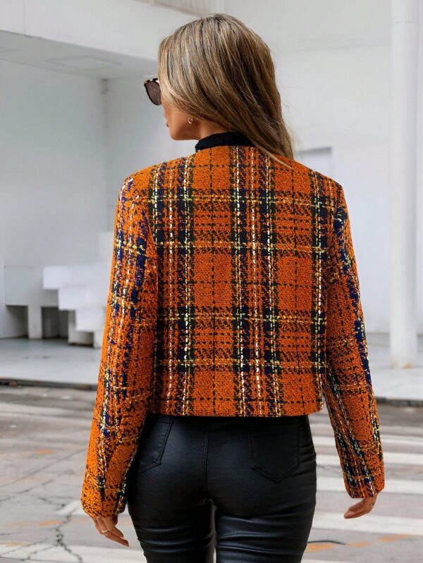 Abrigo de Tweed Abierto con Diseño Escocés y Bolsillo Solapa - Image 13