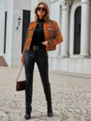 Abrigo de Tweed Abierto con Diseño Escocés y Bolsillo Solapa