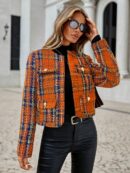 Abrigo de Tweed Abierto con Diseño Escocés y Bolsillo Solapa