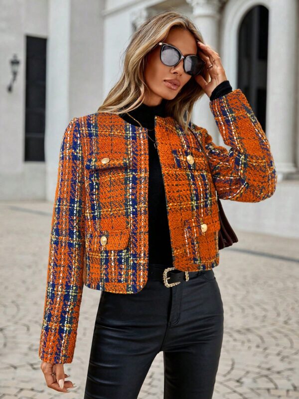 Abrigo de Tweed Abierto con Diseño Escocés y Bolsillo Solapa - Image 15