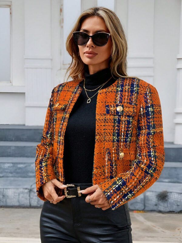 Abrigo de Tweed Abierto con Diseño Escocés y Bolsillo Solapa - Image 16