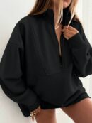 Buzo Cuello Alto con Medio Cierre y Capucha - Estilo Casual