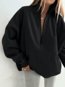 Buzo Cuello Alto con Medio Cierre y Capucha - Estilo Casual