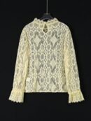 Blusa Elegante de Encaje con Cuello Alto y Manga Larga
