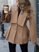 Abrigo Elegante de Estilo Francés con Cuello V y Cintura Envolvente