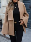 Abrigo Elegante de Estilo Francés con Cuello V y Cintura Envolvente