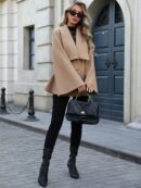 Abrigo Elegante de Estilo Francés con Cuello V y Cintura Envolvente