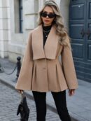 Abrigo Elegante de Estilo Francés con Cuello V y Cintura Envolvente