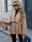 Abrigo Elegante de Estilo Francés con Cuello V y Cintura Envolvente
