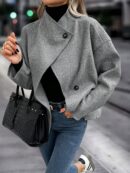 Abrigo Casual Cuello Alto con Botones y Mangas Largas